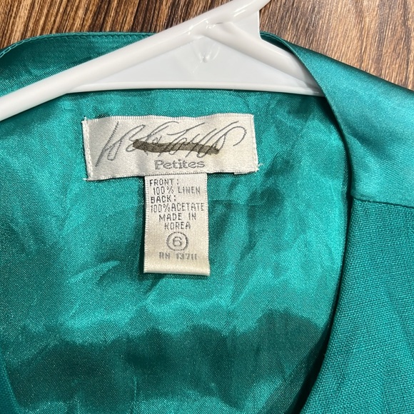 Linen turquoise vintage vest, 6 petite - Picture 5 of 6